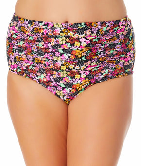 California Waves Nylon Floral Lined Swim Bottom Black Pink Size 1 (16/18) -(1X)