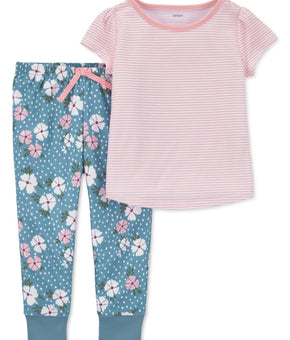 Carter's Toddler Girls 2-Pc. Stripes and Flowers Pajamas Set Pink Size 3T