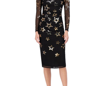 Vince Camuto Women's Sequined Stars Mesh Bodycon Dress Black Size 4 MSRP $178