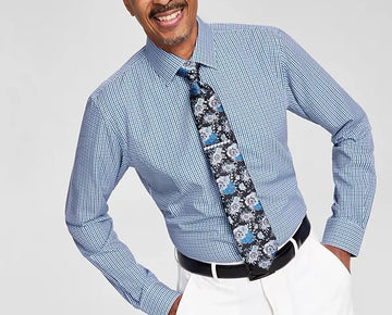 Tayion Collection Men's Slim-Fit Check Dress Shirt Blue Size 15-15.5 x 32/33 $60