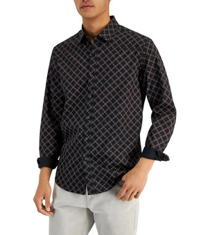 Alfani Shirt Mens Size XL Black Geometric Long Sleeve Button Up Woven Print $50