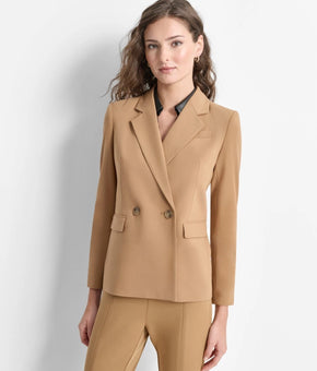 DKNY Petite Notched-Collar Double-Breasted Blazer TRUFFLE Brown Size 12P $159