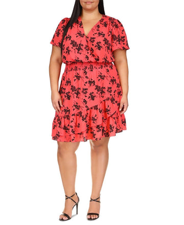 Michael Michael Kors Plus Size 2X Floral-Print Faux-Wrap Dress Pink MSRP $165