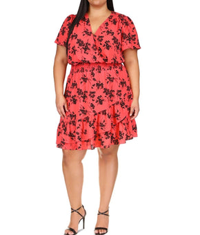 Michael Michael Kors Plus Size 1X Floral-Print Faux-Wrap Dress Pink MSRP $165