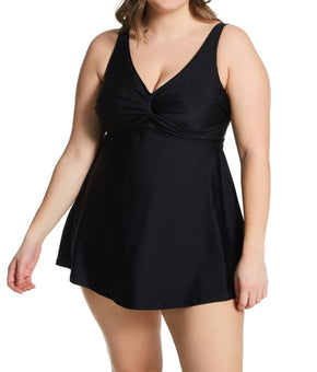 Raisins Curve Plus Size Atlantic Solids Lucia Plunge Swim Dress Black Size 18W