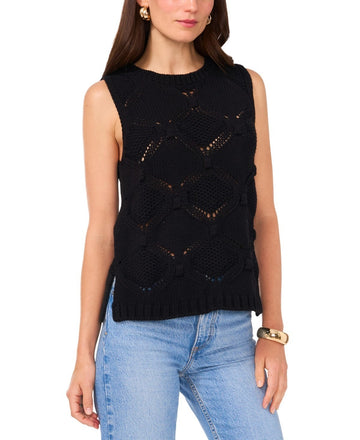 Vince Camuto Women's Crewneck Sleeveless Open-Stitch Sweater Black Size M