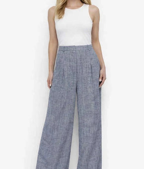 DKNY Womens High Rise Wide-Leg Pan Atlantic Blue ivory Size 14 $109
