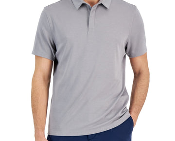 Alfani Men Regular fit Short Sleeve Polo Shirt XXL Grey Solid Stretch