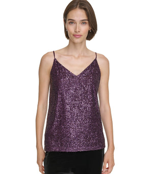 Calvin Klein Women's Sequin Strappy Camisole Top Purple Size S MSRP $64