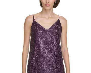 Calvin Klein Women's Sequin Strappy Camisole Top Purple Size S MSRP $64