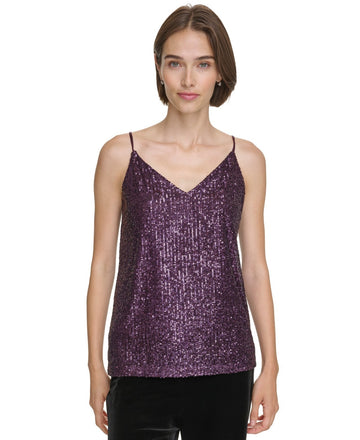 Calvin Klein Women's Sequin Strappy Camisole Top Purple Size S MSRP $64