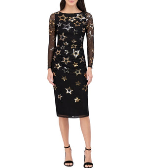 Vince Camuto Women's Sequined Stars Mesh Bodycon Dress Black Size 14 MSRP $178