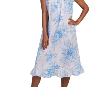Miss Elaine Women's Cotton Floral Ruffled Nightgown Blue Size M MSRP $72