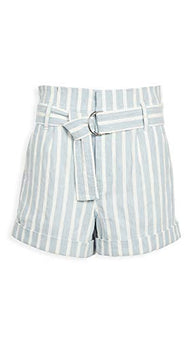 FRAME Women's Casual Linen Shorts, Chambray Multi Blue, Size 0