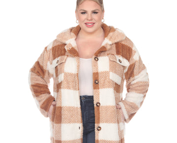 White Mark Women's Plaid Sherpa Shacket Jacket Size 2X