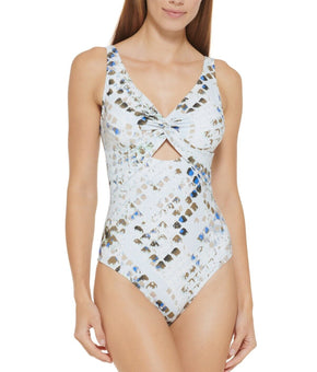 Dkny Twist-Front Cutout One-Piece Swimsuit Women's Light Blue Size 4 MSRP $108