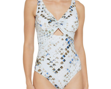 Dkny Twist-Front Cutout One-Piece Swimsuit Women's Light Blue Size 4 MSRP $108