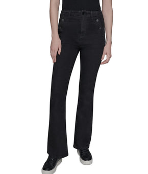 KARL LAGERFELD PARIS Women's Sailor Flared Leg Stretch Jeans Black Size 16 $110