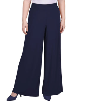 NY Collection Womens Mid Rise Pull On Wide-Leg Palazzo Pant Petite Size PXL Navy