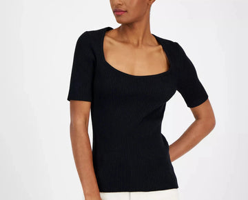 HUGO BOSS Orange Women's Faggio Ribbed Sweetheart-Neck Top Black Size XS MSRP $148