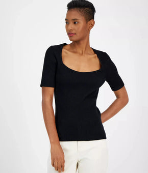 BOSS Orange Faggio Ribbed Sweetheart-Neck pulls on Top Black Size XS MSRP $148