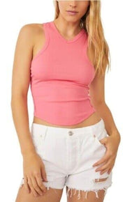 Free People Womens Gold Valley Racerback Ribbed Knit Tank Top Pink M