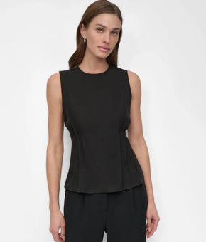 DKNY Women's Sleeveless Peplum Blouse Black Size S MSRP $69
