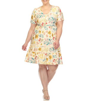 White Mark Floral High Waist Tiered Dress Women's Plus Size 1X Beige MSRP $58
