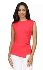 Michael Kors Women's Petite Ring Trim Twist Front Top, Deep Pink Size PL