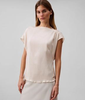 Calvin Klein Women's Pliss? Shirred Shoulder Top Sand Beige Size XL MSRP $69