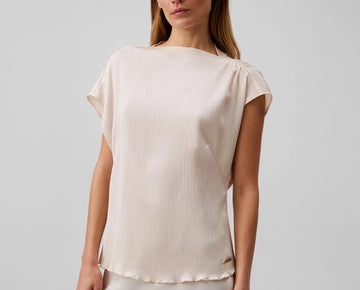 Calvin Klein Women's Pliss? Shirred Shoulder Top Sand Beige Size XL MSRP $69