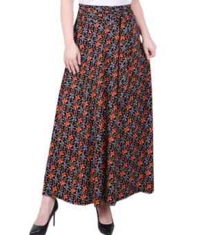 NY Collection Petite Maxi Skirt with Sash Waist Tie Black Orange Size PM