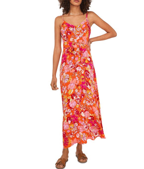 Vince Camuto Women's Floral-Print V-Neck Maxi Dress Orange Pink Size XS MSRP $99