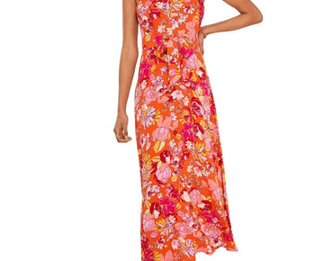 Vince Camuto Women's Floral-Print V-Neck Maxi Dress Orange Pink Size XS MSRP $99