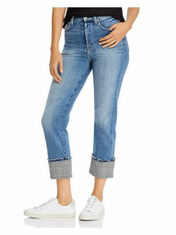 7 For All Mankind Cuffed Plaid-Trim Jeans Blue Womens Size 26 MSRP $225