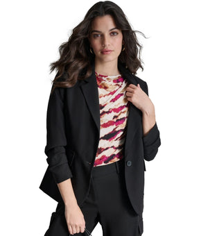 DKNY Petite Single-Button Ruched-Sleeve Blazer Black Size 8P MSRP $159