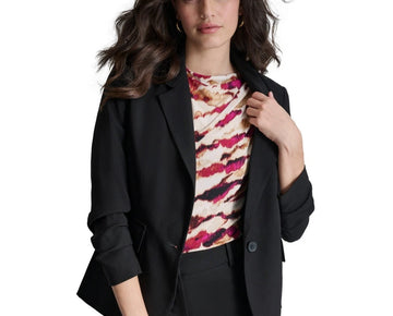 DKNY Petite Single-Button Ruched-Sleeve Blazer Black Size 8P MSRP $159