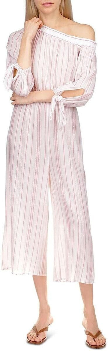 Michael Kors Metallic Striped One Shoulder Jumpsuit Pink Size M MSRP $175