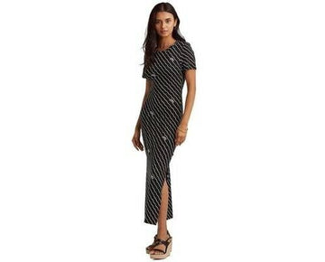 Lauren Ralph Lauren Women's Black Monogram Printed Side Slit Dress Size XS $125