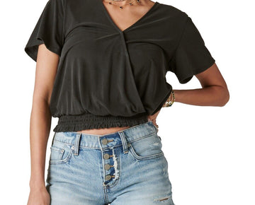 Lucky Brand Women's Printed Floral Surplice Top Black Size XS MSRP $70