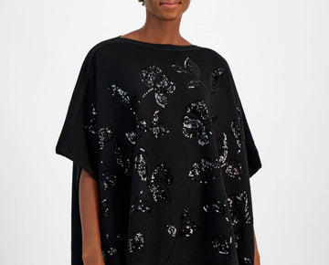 Anne Klein Women's Sequin-Detail Poncho Top Black Size L/XL MSRP $139