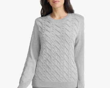 Calvin Klein Women's Metallic Cable-Knit Sweater Gray Size XL MSRP $90