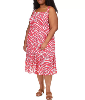 Michael Kors Soft Zebra Sleeveless Midi Dress viscose Red Plus Size 2X MSRP $185