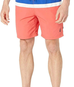 Nautica Men's 8" Color-Block Swim Shorts White blue red Size S
