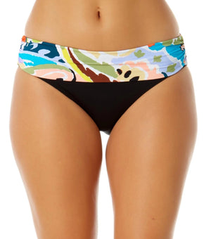Anne Cole Womens Printed Fold-Over Swim Bottom Black Size M MSRP $60