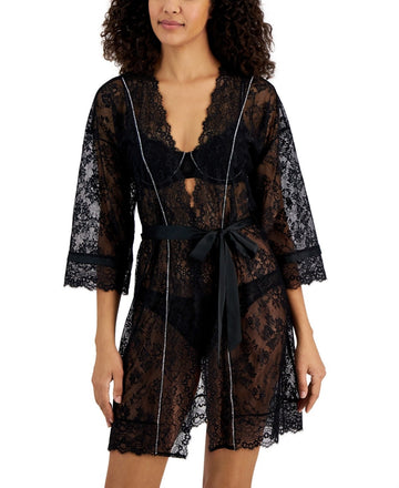 I.N.C. Women's Embellished Lace Robe Black Size XL MSRP $65