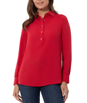 Jones New York Women's Side-Button Shirttail Top Red Size XL MSRP $80
