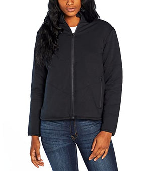 Three Dots Women's Size S Long Sleeves Zipper Front Quilted Jacket Pockets Black