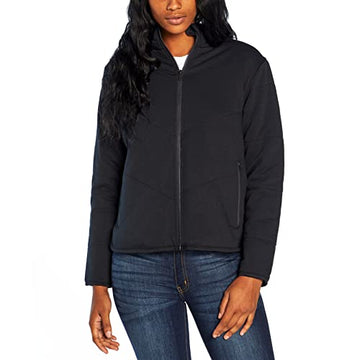 Three Dots Women's Size S Long Sleeves Zipper Front Quilted Jacket Pockets Black