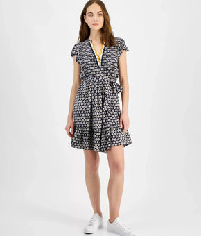 Nautica Jeans Crochet-Trim Flutter-Sleeve Mini Dress Navy Size XL MSRP $100